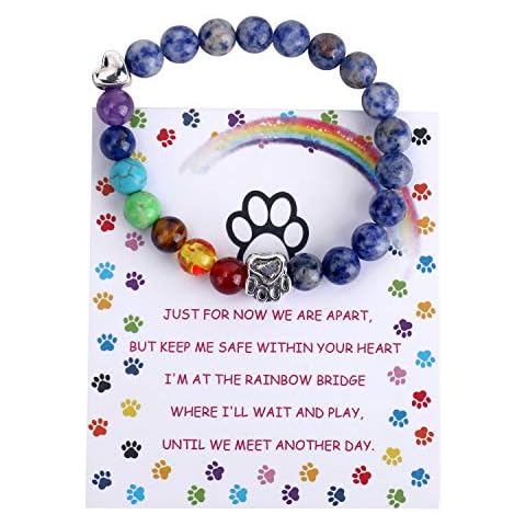 Unijew Pet Memorial Gifts,Rainbow Bridge Bracelet for Beloved Dog Cat,8MM Mixed Color Bead 7 Chakra Pet Memorial Bracelet for Women Men Who Loss of Pets,Pet Sympathy Gift Cover