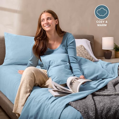 Image of Bare Home Super Soft Fleece Sheet Set (King, Light Blue) | Extra Plush Polar Fleece, No-Pilling Bed Sheets, All-Season, Cozy Warmth, Deep Pockets 6 to 15 Inches