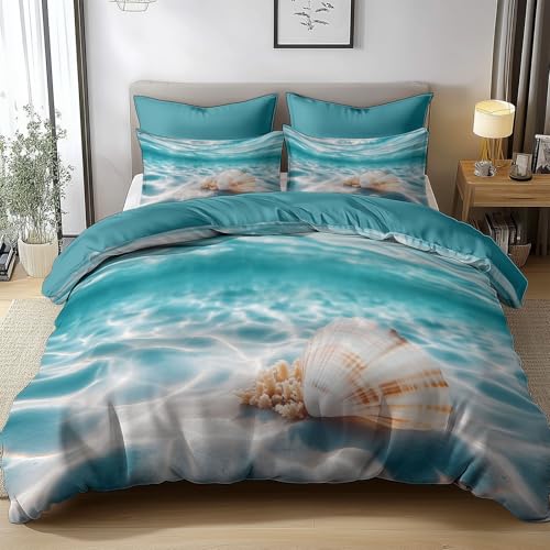 Juego Funda Nordica Cama Cama 90 Coral De Concha Marina 150x200 cm Juego de Funda Edredon Poliéster Algodón Suave Transpirable, Fundas Nórdica con 2 Fundas de Almohada