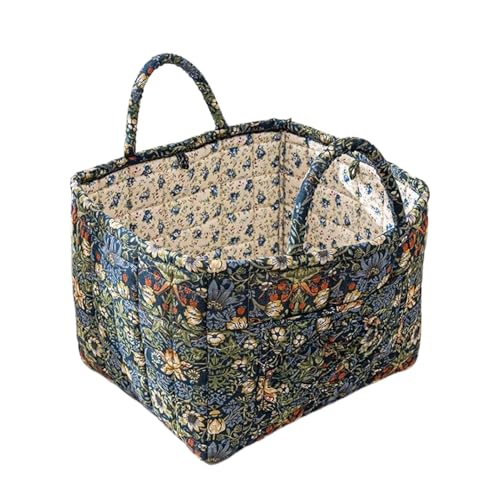 Cestas de tela para almacenamiento | Organizador acolchado de flores de estilo bohemio, cesta plegable para ropa de bebé con asa para juguetes, dormitorio, baño, armario de habitación infantil, sala