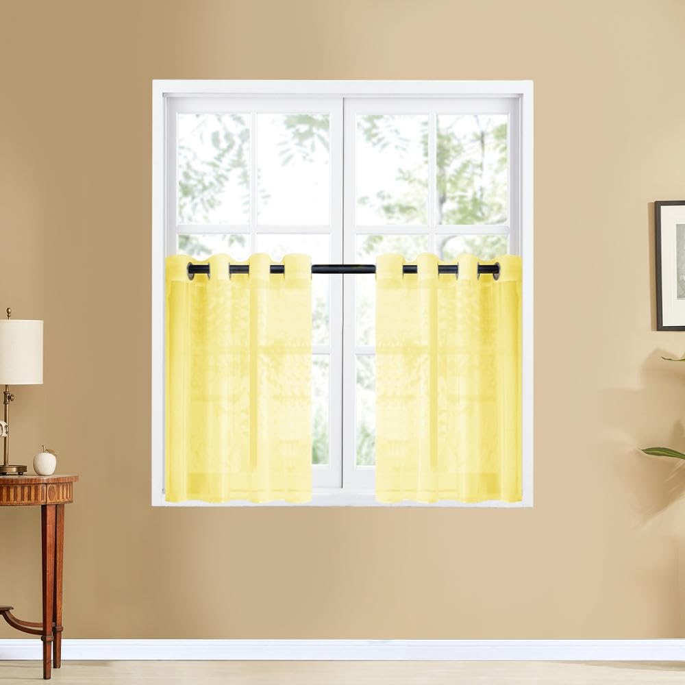 Rideaux Transparents Modernes Unis Jaune Couleur Unie Rideaux Courts pour Salon Voile Tulle fenêtre drapé pour Cuisine-Gris, sur Mesure, Anneaux Haut