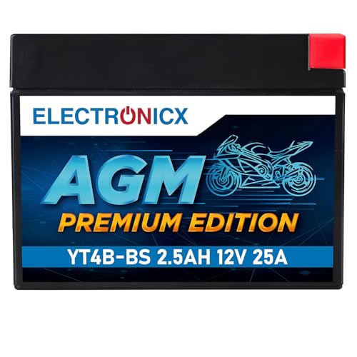 Batería AGM 12V 6Ah YT4B-BS – batería sin mantenimiento para moto, scooter, ATV, quad, cortacésped – reemplaza YT4B-BS, BT4B-4 – 12V 6Ah 30A CCA