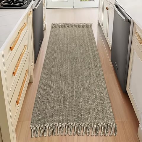 Boho Runners for Hallways, 2' x 6' Washable Hall Carpet Runner Rug Hand-Woven Washable Kitchen Rug, Olive Green Tan Cotton Braided Floor Mat for Entryway Indoor Bedroom Farmhouse Laundry Room Cover