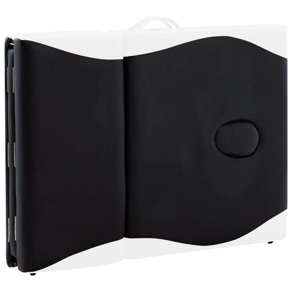 Massageliege klappbar 4-Zonen Aluminiumgestell schwarz und weiß mit höhenverstellbarer Kopfstütze Armlehne und Dicker Polsterung für Praxis Studio Spa und Mobile Physiotherapie