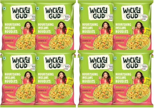 Image of WickedGud Nourishing Masala Instant Noodles | Healthy Noodles | No Maida | No Oil | No MSG | High Protein & Fibre | Cholesterol Free | 69 g Each (Pack of 8)