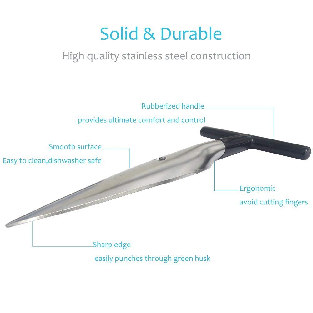 P-Plus International Stainless Steel Coconut Opener Tool Tender Tools – Deluxe Opening Utensil for Young Coconuts – Easy & Comfortable Grip – Ultra Safe for Your Hands (Pack of 1) 3
