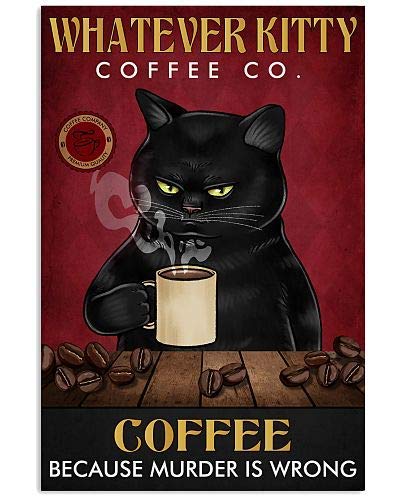 Amazon.com: Vintage Tin Sign Black Cat Drinking Coffee Art Print