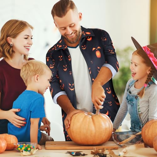 Image of Arssm Men Halloween Outfits Sets Pumpkin Tracksuit Jacket and Jogger Sweatpants Cosplay Party Daily Wearing(BlackPumpkin-M)