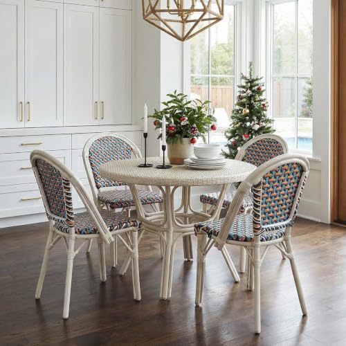 Image of PURPLE LEAF French Bistro Dining Chairs Set of 2, White Finish, Colorful