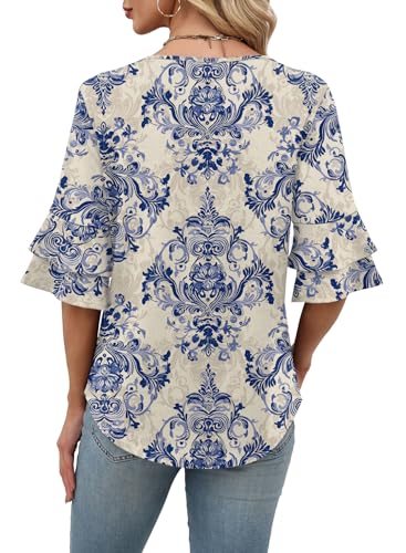 Image of OFEEFAN Spring Tops for Women Boho Shirts Fashion Clothing Cute 3 /4 Length Sleeve Blouses Dressy Casual Summer Outfits