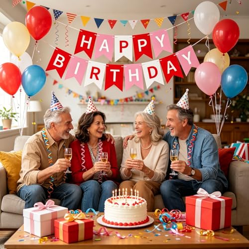 Image of Happy Birthday Banner Birthday Party Supplies (Red 3)