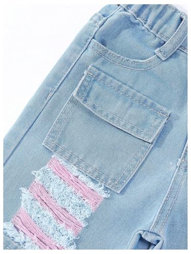 Verdusa Toddler Girl's Distressed Ripped Jean Cargo Pants Y2K Leg Denim Pants with Pockets4
