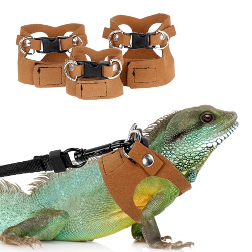 Image of 3 Pack Bearded Dragon Harness and Leash Set, Adjustable Lizard Leash Soft Small Animal Traction Rope, Vest Accessories for Squirrel Rat, Gecko, Bearded Dragon Harness