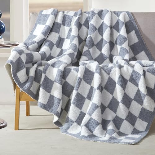 Image of Elegant Comfort Checkered Throw Blanket, Gray Super Soft Cozy Fluffy Warm Throw Blankets for Couch, Sofa, Chair, Bed, Camping, Picnic, Travel Lightweight Bed Blanket (50 inch x 70 inch)