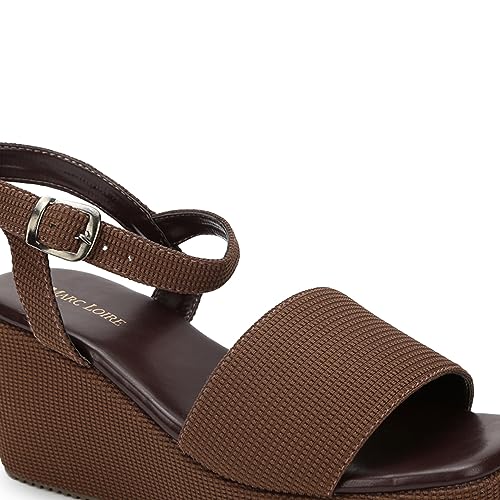 Image of Marc Loire Women's Fashion Square Toe Buckle Straps Wedge Heels