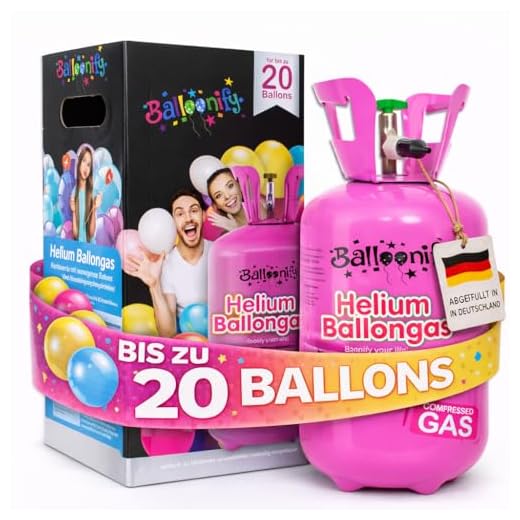 Helium Ballongas für 20/30/50 Ballons | Heliumflasche Set mit Knickventil für Luftballons + Folienballons | Geburtstag Party Hochzeit Flasche, Größe: Ballongas für 20 Ballons