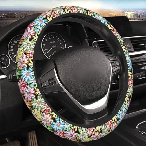 Bright Daisy Aesthetic Steering Wheel Cover for Women Men Girls Car Accessories Decor Anti-Slip Neoprene Auto Steering Wheel Covers Protector Universal 15 Inch