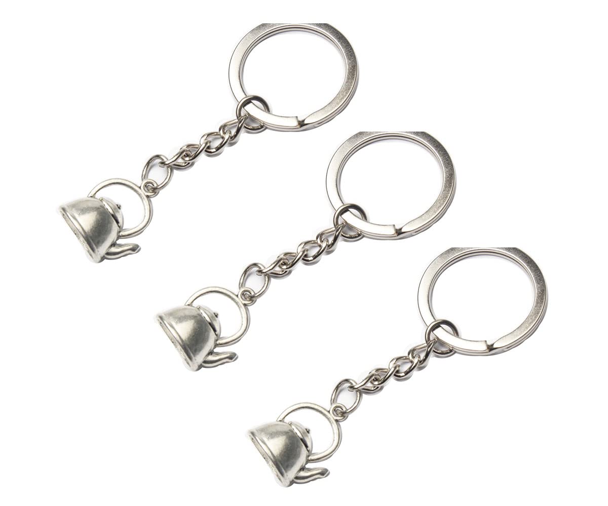 3Pcs Tiniest Teapot Keychain,Cute Miniature Ancient Silver Tea Pot Charm Keyring, Tea Lover Keychain