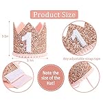 Glitter Birthday Crown - Photo Booth Props, Party Hat for Baby's 1st Birthday (Pink and Gold) - Image 2