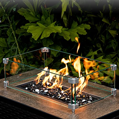 Gaspro 40.5 X 12.5 X 6 Inch Fire Pit Wind Guard And 10 Lbs Reflective Black Fire Glass #TOP5