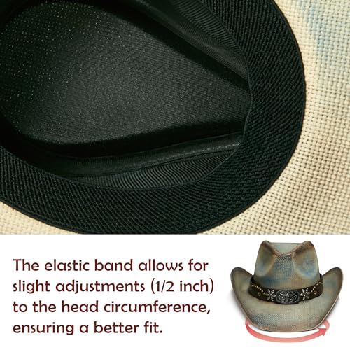 Image of YOUBADU Western Straw Cowboy and Cowgirl Hats with Decorative Bands - Unisex Wide Brim Raffia Style Sun Hat