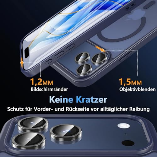 Image of Elzzi Magnetic for iPhone 17 Pro Max Case (Compatible with MagSafe) Slim Translucent Matte Shockproof with Anti-Fingerprint Phone Case, Dark Navy