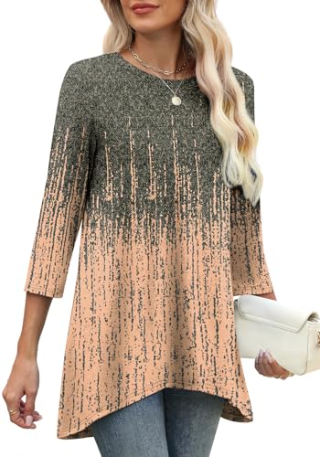 Image of OFEEFAN Tunic Tops for Women Loose Fit Dressy 3 /4 Length Sleeve Womens Tops with Asymmetrical Hem S-4XL