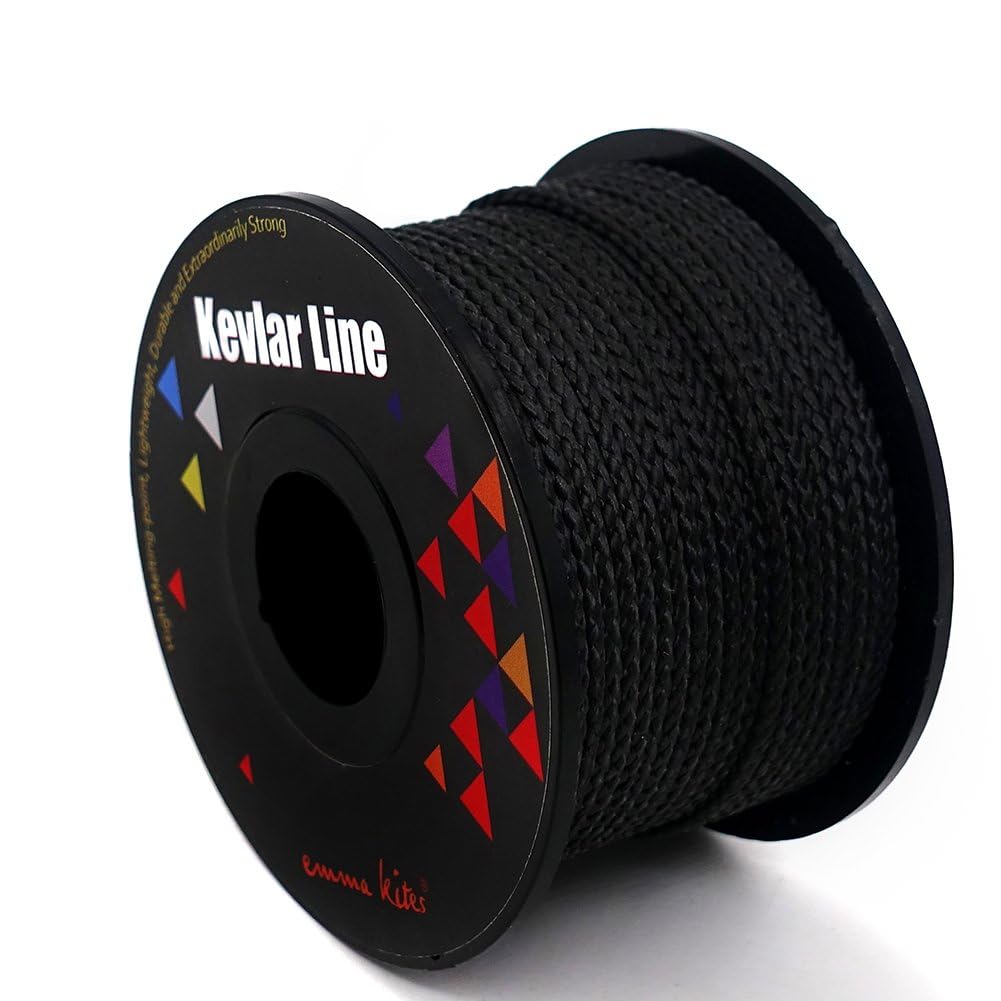 emma kites 100% Black Braided Kevlar Cord 200Ft 50Lb High Strength Flame Resistant for Fishing Backpacking Survival Model Rocket Wind Chime Outdoor Utility Cord
