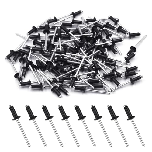100 Piezas Remaches Aluminio, 4 mm x 10 mm Remaches Ciegos de Aluminio, Remaches de Aluminio Cabeza Ancha, Aluminio Ciegos Negros Remache Ciego, para Metal Madera Plástico