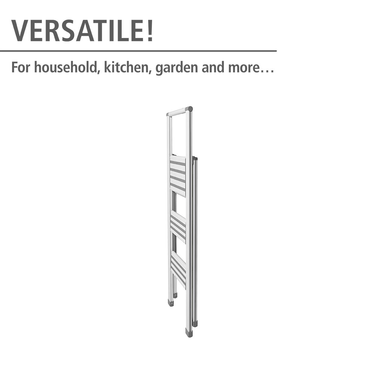WENKO Escabeau 3 marches Design | Marches antidéparantes | Echelle légère et Pliante | Hauteur 75 centimètres|Ultra Fin| Aluminium | 44 x 119 x 5.5 cm | Blanc