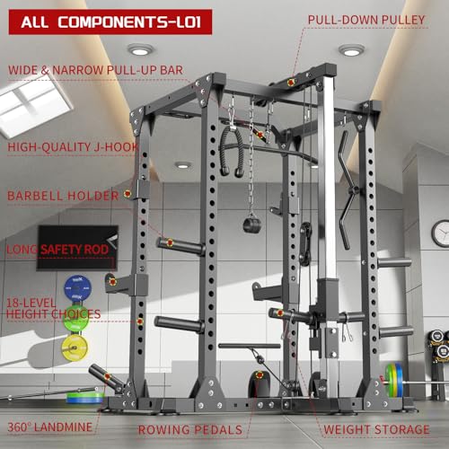 Image of Power Rack Power Cage Multi-Function Squat Rack with Cable Crossover System Selectable More Training Attachment Power Rack for Garage & Home Gym