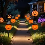 Halloween Decorations Outdoor C7 Halloween Pumpkin Pathway Stake Lights, 7Ft Jack-o-Lantern Garden Light with 4 C7 LED Bulbs, Pathway String Lights for Outdoor Garden Walkway Party Lighting
