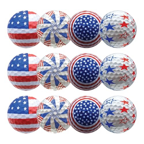 GBM Patriotic Golf Balls - Set of 12 American Flag Design with Stars & Stripes Pattern for Games, Practices & Gifts