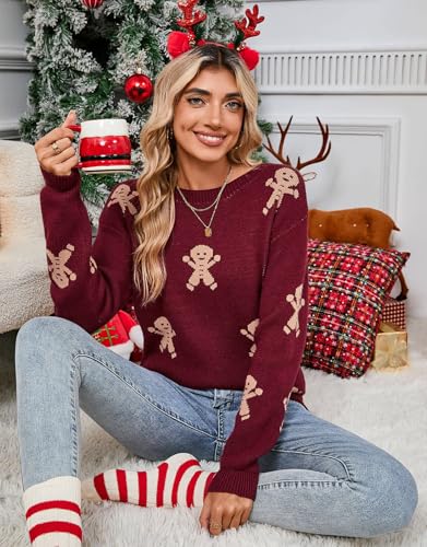Image of Womens Cute Heart Sweater Crew Neck Long Sleeve Pullover Valentines Sweater