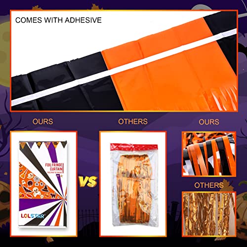 LOLStar Halloween 3.3 X 6.6 ft Orange Black Foil Fringe Curtains 3 Pack - image 5