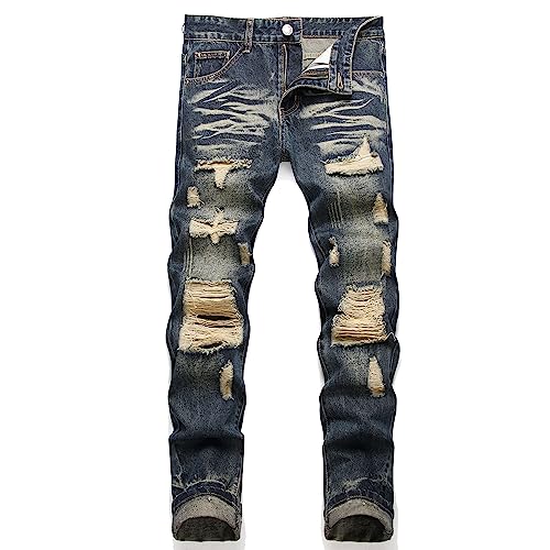 AITITIA Jeans Rasgados de Ajuste Regular para Hombre, Azul 3005, 42