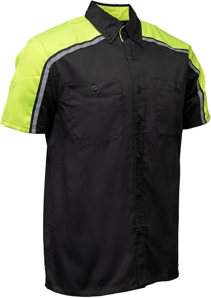 Men’s Classic Two-Tone Button up Industrial Work Mechanic Heavy Duty Short Sleeve Shirt Variety of Colors