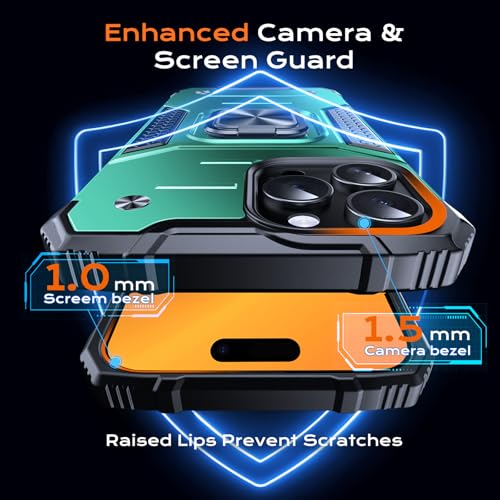 Image of Anqrp Heavy Duty Case for iPhone 15 Pro Case with Enhanced Ring Holder Grip Stand, Military Grade Shockproof Rugged Drop Protective Silicone Hard Slim iPhone 15 Pro Phone Case Cover,Forest Green