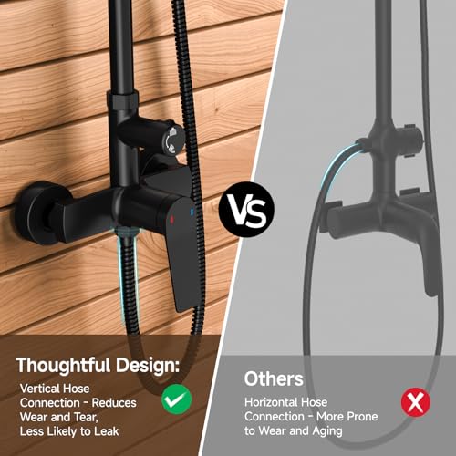 Rainsworth Outdoor Shower Kit Matte Black - Single Handle Brass Valve, 8 Inch Rain Shower Head and Handheld Spray Shower Fixture Combo, SUS 304 Stainless Steel Wall-Mounted Faucet - Image 3