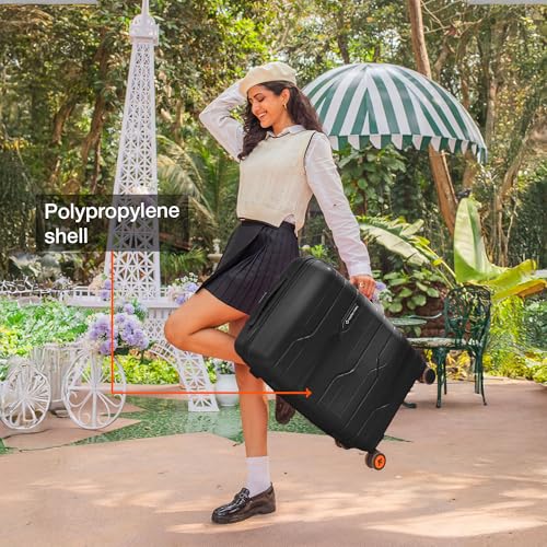 Image of Nasher Miles Paris Hard-Sided Polypropylene Luggage Set of 2 | 55cm & 65cm | 8 Wheels Small & Medium Trolley Bag for Travel | Suitcase (Black)