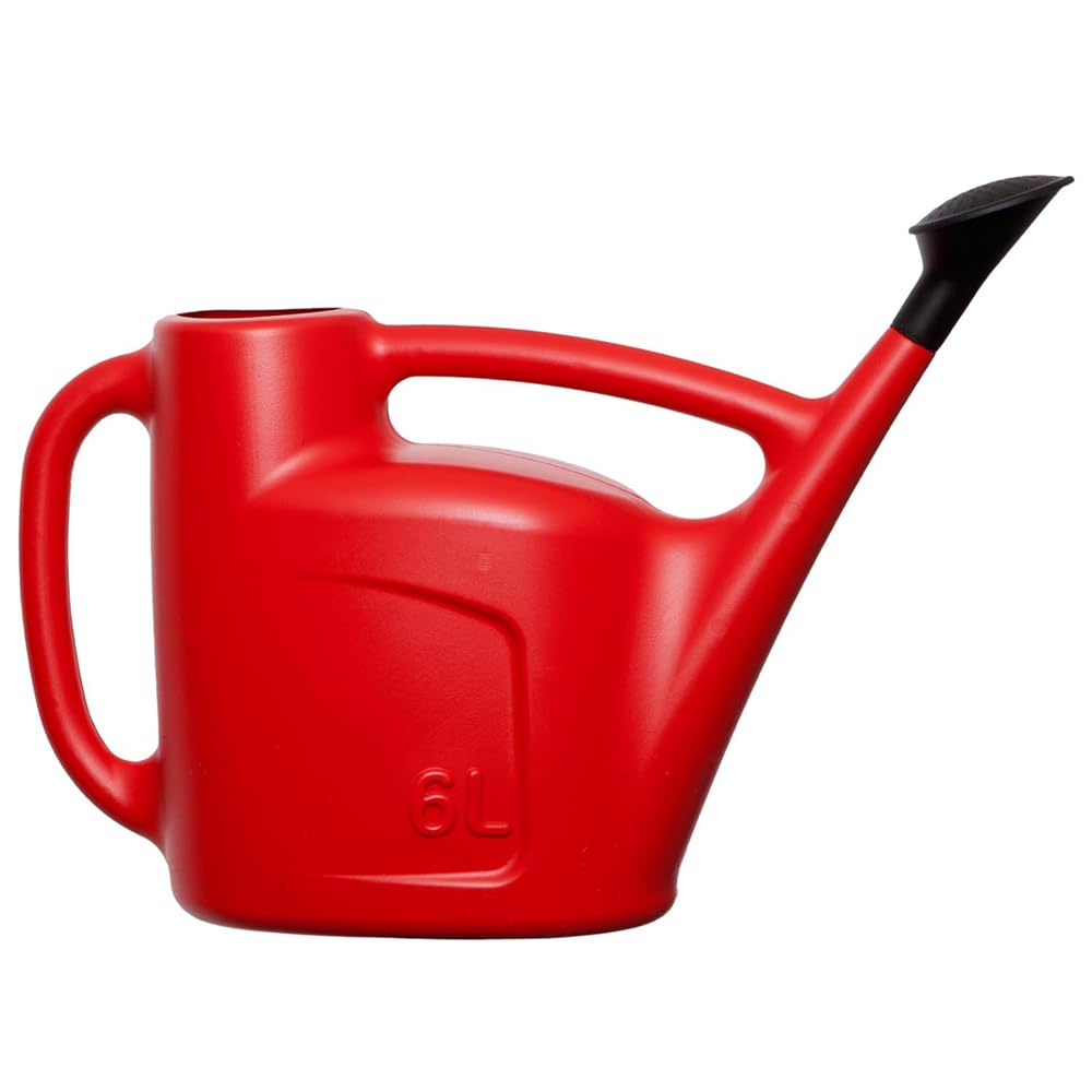 Karrma Ltd. Garden Watering Can with Detachable Rose Sprinkler 6 Litre Red Outdoor Plant Waterer - Heavy Duty Plastic for Gardens & Allotments - Ergonomic Double Handle Design