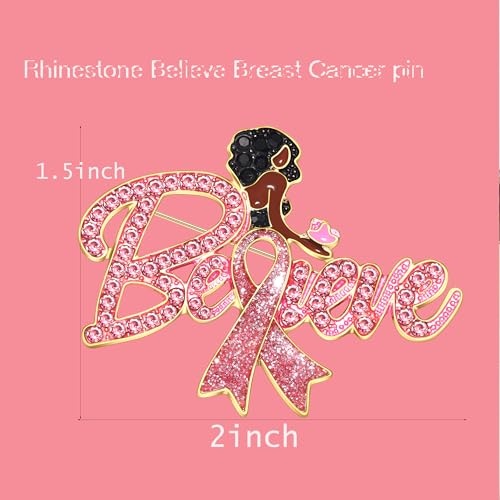 Image of Breast Cancer Awareness Pink Rhinestone Ribbon Pin - Faith Believe Women's Brooch, Survivor Lapel Pin for Cancer Month - Merchandise Accessories Decor