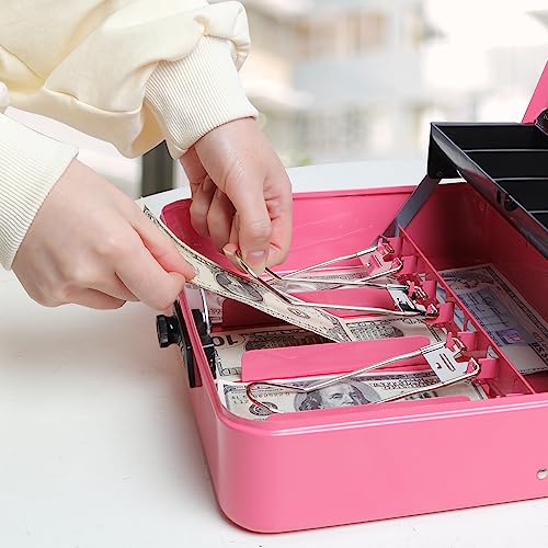 image for Jssmst Cash Box with Money Tray and Lock - Pink Cash Box with Combinat