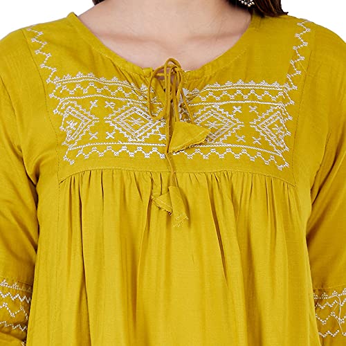 Image of Women�s Stylish Fashionable Rayon Embroidery top Size Casual || Party || Beach || Formal || Meeting || Office wear || Party || Evening || College (Mustard, M)