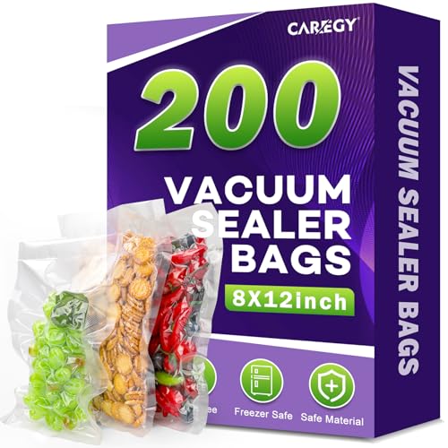 Image of CAREGY Vacuum Sealer Bags 200 Quart | 8 inch x 12 inch with BPA Free for Food Storage Meal Prep or Sous Vide