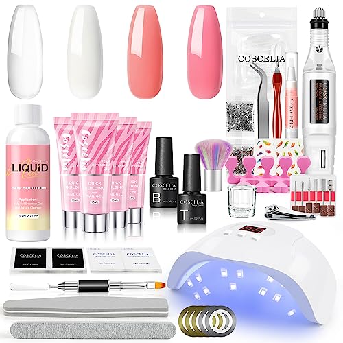 ✔ Kit poli estensione gel con gli strumenti professionali,Il gel può allungare le unghie e migliorare la forma, aiutarti anche a incollare varie decorazioni sulle unghie come la colla per unghie.