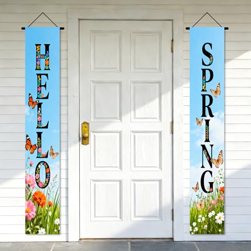 Image of Nuxovilar Hello Spring Butterfly Porch Banners 12x70 Inches Polyester