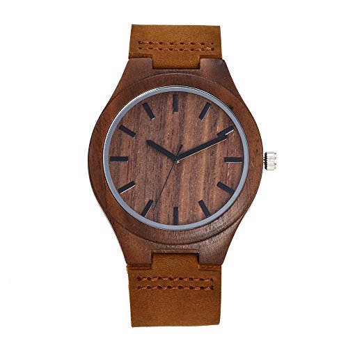 YAOHM GFFXIXI Montre Unisexe en Bois avec Bracelet en Cuir et Bracelet en Cuir, Noyer Noir,Brown