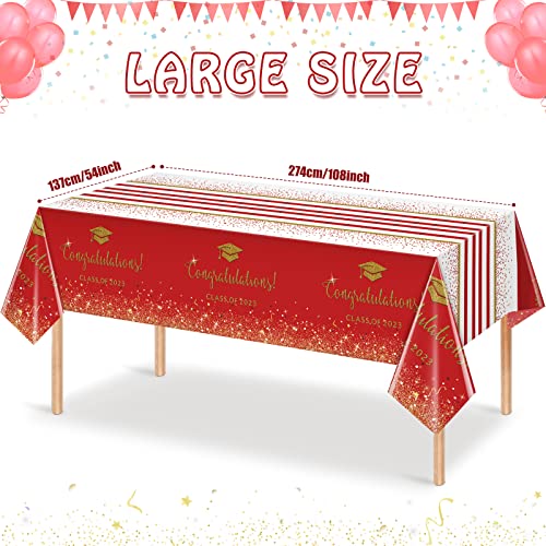 Mashan 3Pack Class Of 2023 Graduation Tablecloths,Plastic Disposable Tablecloth,Foil Dot Table Cover For 2023 High School University College Graduation Party Decoration,54 X 108 Inch (Red And Gold) #TOP1