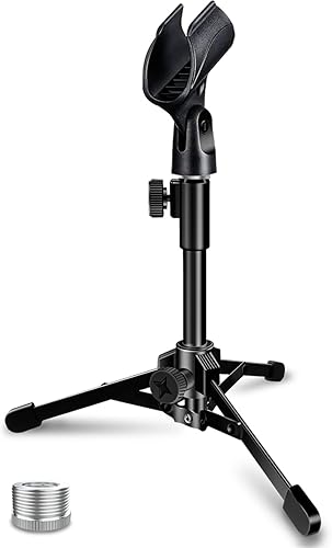 Soporte de micrófono de escritorio trípode plegable portátil con soporte de clip para micrófono y soporte de micrófono ajustable de 58 pulgadas
